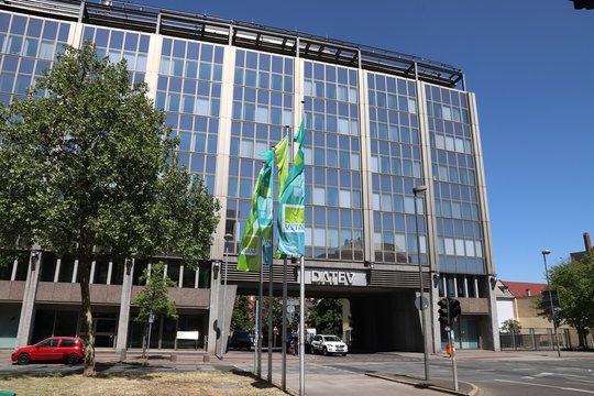 NUREMBERG, GERMANY - MAY 6, 2018: Datev office building in Nuremberg, Germany. Datev specializes in tax and accounting services and software. It employs more than 7,000 people.