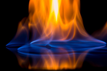 Fire Blue Orange Flame with Reflection  in the Dark