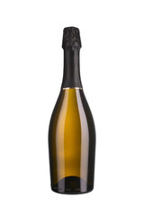 Close up of champagne bottle. Isolated on a white background