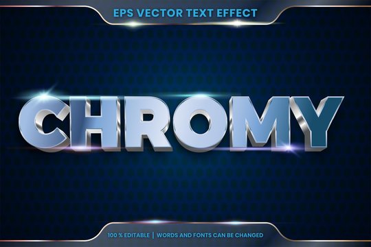 Text effect in 3d Chromy words, font styles theme editable gradient metal silver and azure color with light color concept
