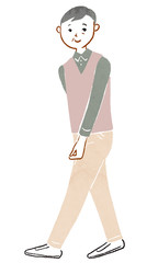 Watercolor illustration of an old man walking