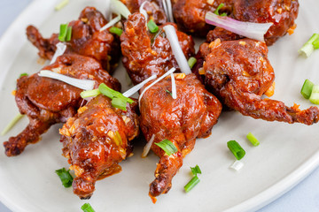 Close Up Horizontal Photo of Chicken Lollipop - Popular Indo-Chinese Chicken Appetizer