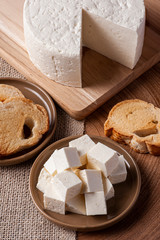 .Fresh round cheese, typical of the interior of Brazil in the state of Minas Gerais - Minas frescal.