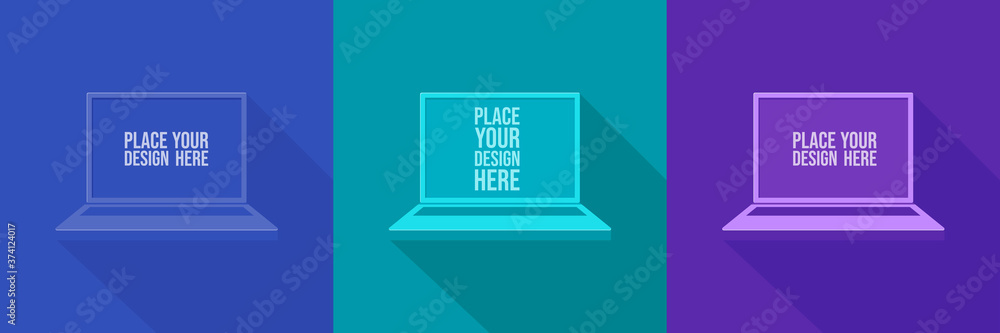 Poster monochrome vector clay render notebook mock up set isolated on color background.