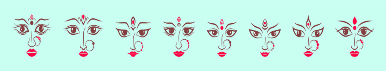 set of godess maa durga cartoon icon design template with various models. vector illustration