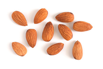 Almonds isolated on white background,Top view.