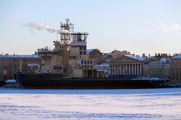 Fototapeta premium Icebreaker at the winter stop in St. Petersburg