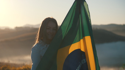 September 7th, Brazil Independence Day, beautiful girl with Brazilian flag