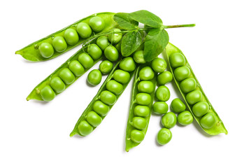Tasty fresh peas on white background