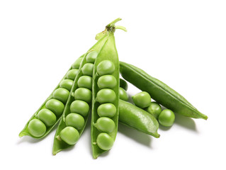 Tasty fresh peas on white background