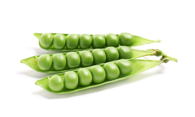 Tasty fresh peas on white background