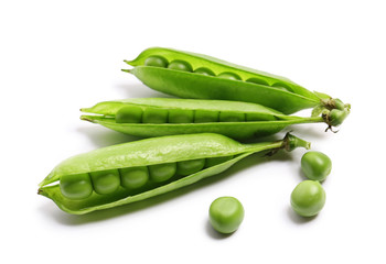 Tasty fresh peas on white background