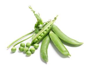 Tasty fresh peas on white background