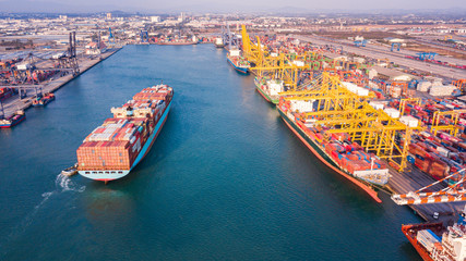 Cargo containers ship logistics transportation Container Ship Vessel Cargo Carrier. import export logistic international export and import services export products worldwide © Photo Gallery