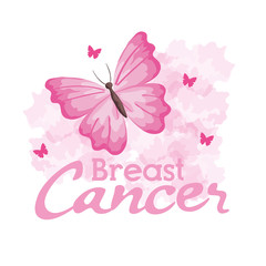 symbol of world breast cancer awareness month in october with butterflies decoration vector illustration design