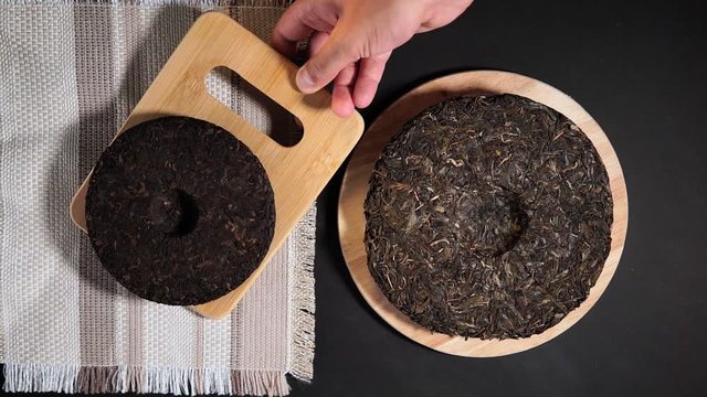 Chinese puer tea pressed. tea shop or tea ceremony concept. Health drink concept.