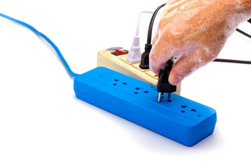 The danger of plugging in electricity while your hands are still wet. May cause danger to life and property.