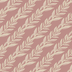 Fall seamless doodle pattern with autumn branches. Leaves ornament in light tone on soft brown background.