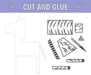 Cut and glue. A zebra of geometric shapes. Children's game. Constructor, application.  Vector