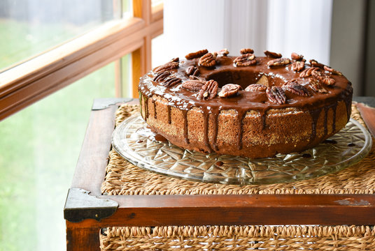 Pumpkin Cake With Pecan Nuts And Chocolate For Thanksgiving