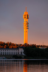 Stockholm, Sweden The Kaknas tower in the golden  sunset