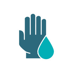 Hand with drop colored icon. Hygiene, cleaning supply, hand disinfection symbol