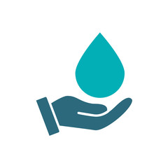 Water drop on hand colored icon. Cleaning supply, hand disinfection symbol