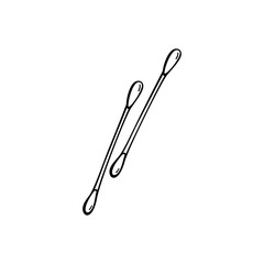 Black contour ear sticks, cotton buds isolated on white.