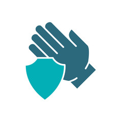Obraz premium Human hand with shield colored icon. Treatment, hand disinfection, hygiene symbol