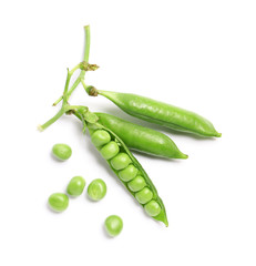 Tasty fresh peas on white background
