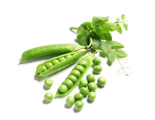 Tasty fresh peas on white background