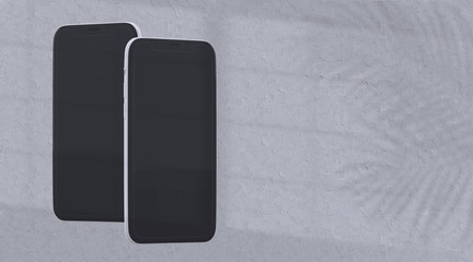 Two Floating Smartphones in Vertical Position – Textured Background with Palm Tree Shadows