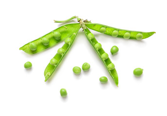 Tasty fresh peas on white background