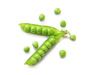Tasty fresh peas on white background