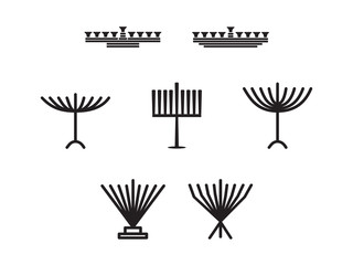 Naklejka premium Set of Black hand drawn Hanukkah Menorah, Group of Hanukkah Jewish holiday vector illustration