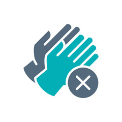 Fototapeta premium Medical gloves with cross checkmark colored icon. No hand protection, hand disinfection symbol