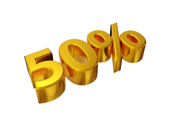 fifty percent golden isolated on white background