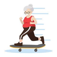 Elderly woman riding  skateboard vector illustration