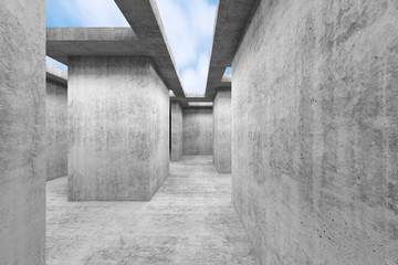 Abstract empty concrete interior, hall with concrete walls