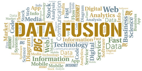 Data Fusion vector word cloud, made with text only.