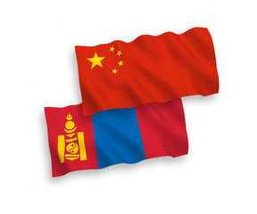 Flags of Mongolia and China on a white background