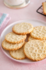 Fototapeta na wymiar Homemade vanilla cookies. Copy space. Sugar cookies.