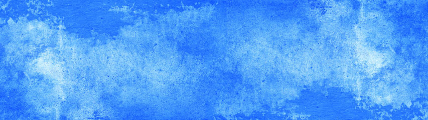 Fototapeta na wymiar Abstract blue watercolor painted paper texture background banner wide panorama blue sky 