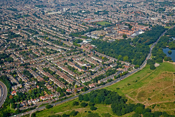 Fototapeta na wymiar Aerial view of Wanstead Flats and Leytonstone in East London