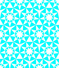 9 Pointed Star repeating white  pattern on a turquoise background, geometric vector illustration