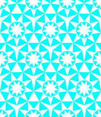 9 Pointed Star repeating white  pattern on a turquoise background, geometric vector illustration