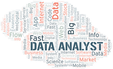 Data Analyst vector word cloud, made with text only.