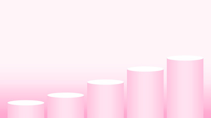 pink pedestal cylinder circle 5 steps for cosmetics showcase, podium circle stage pink pastel soft color, platform five steps for advertising copy space, podium round for product display