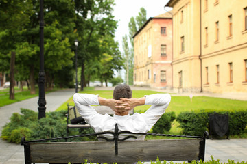 Handsome businessman relaxing in park