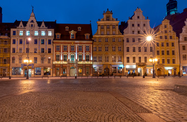 Wroclaw Market Square at night.